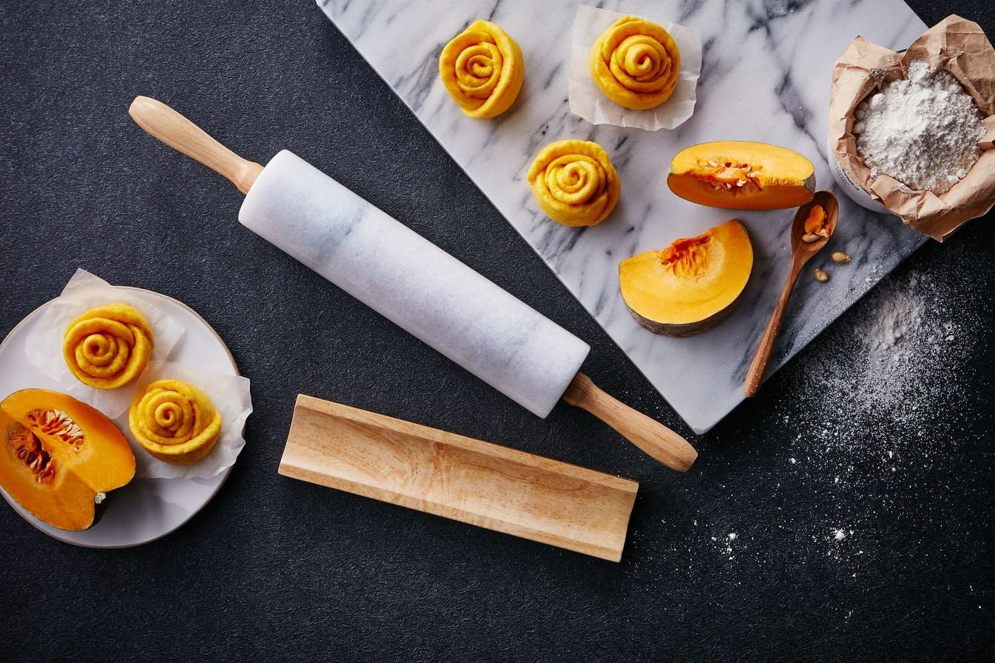 Marble Rolling Pin with Wooden Handles