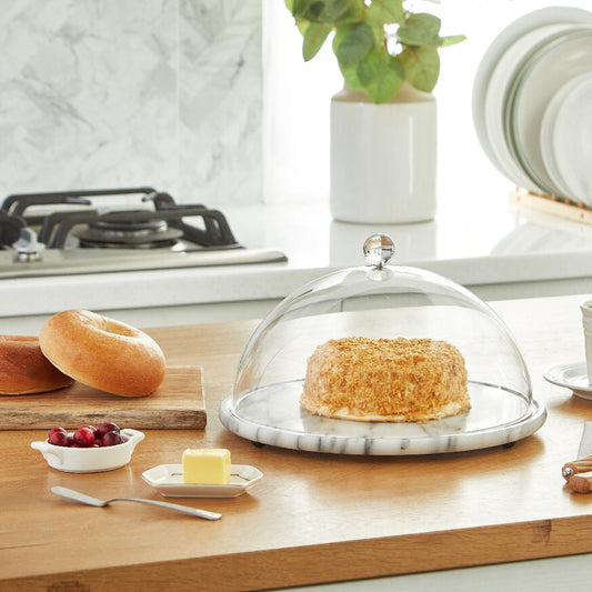 Marble Serving Plate with Acrylic Dome – Dessert Stand