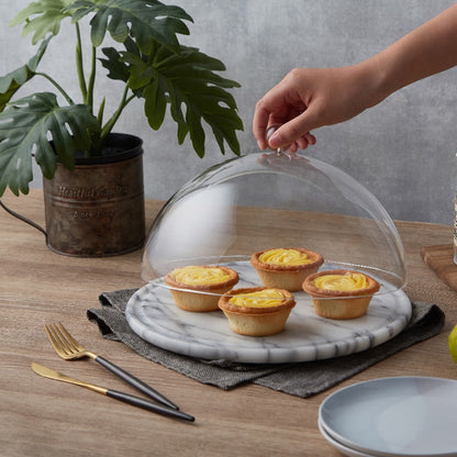 Marble Serving Plate with Acrylic Dome – Dessert Stand