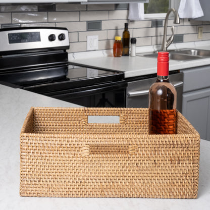 Rattan Rectangular Shelf Basket with Side Handles