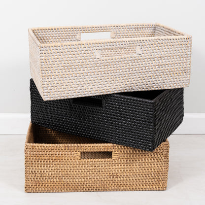 Rattan Rectangular Shelf Basket with Side Handles
