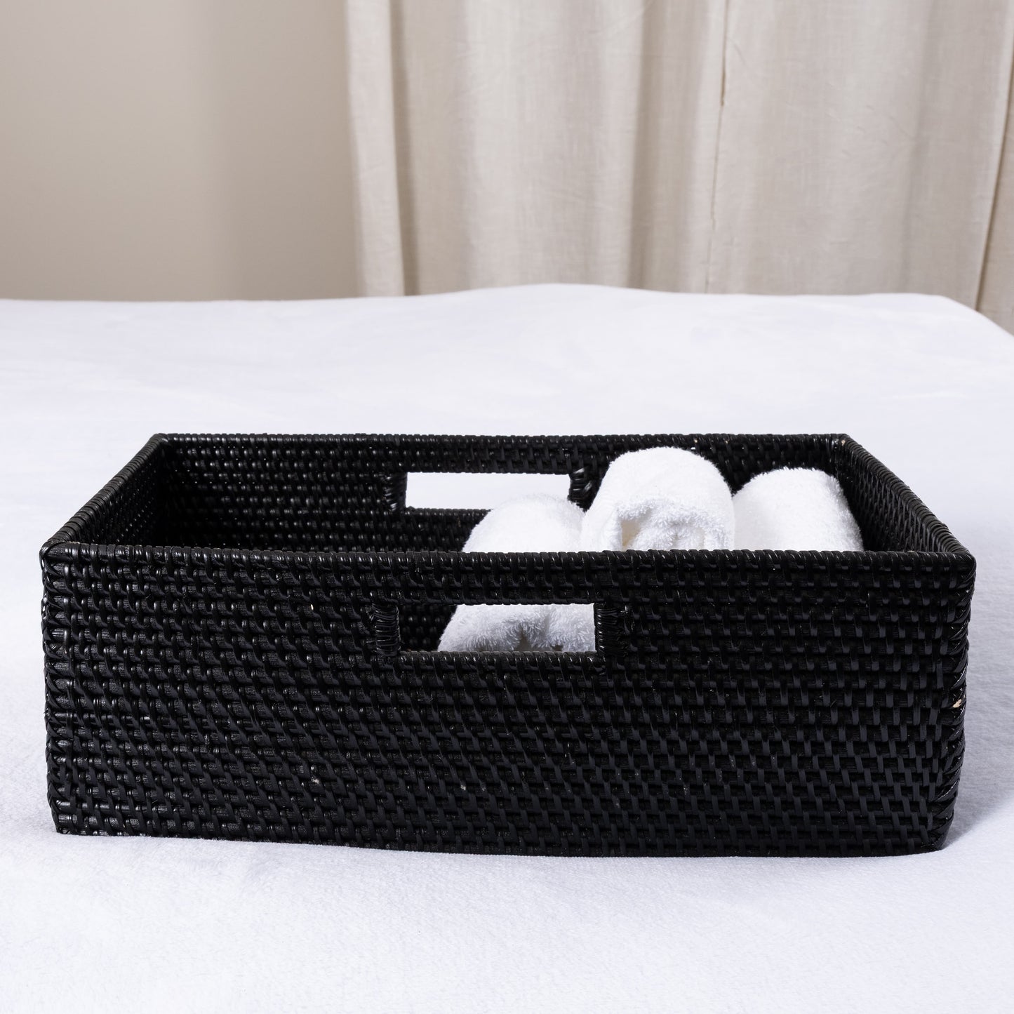 Rattan Rectangular Shelf Basket with Side Handles