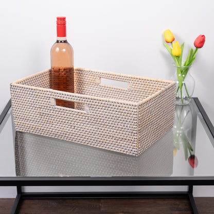 Rattan Rectangular Shelf Basket with Side Handles