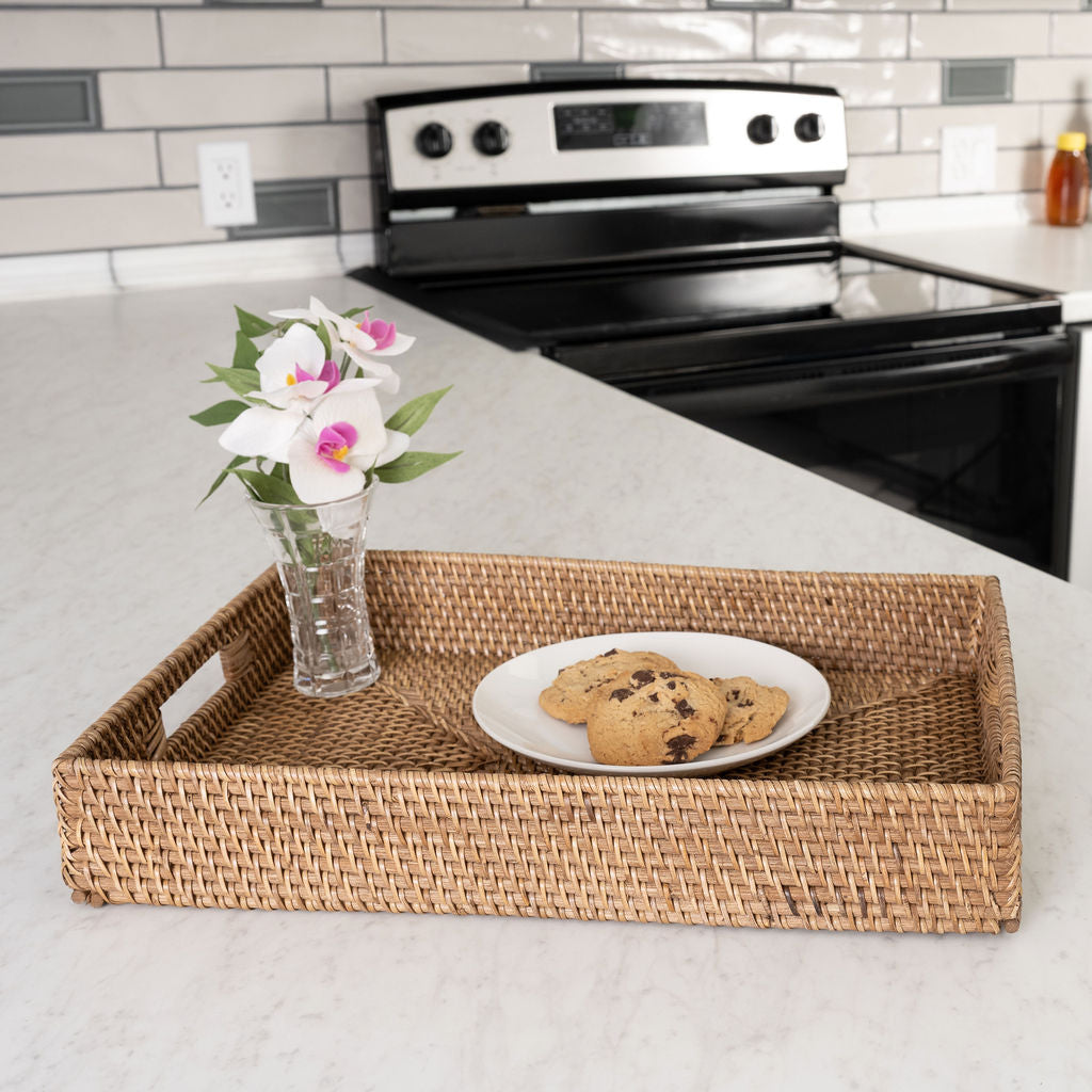 Rattan Serving Tray – Rectangular with Cutout Handles