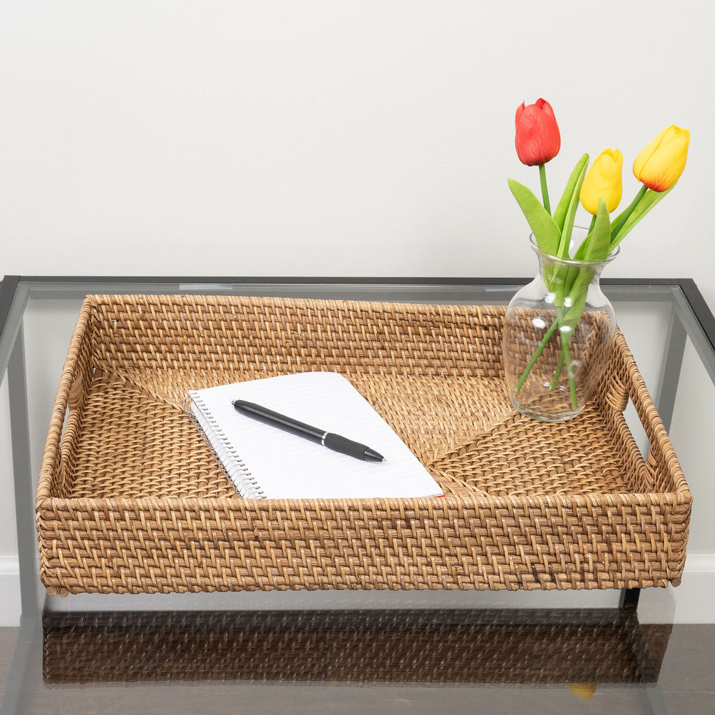 Rattan Serving Tray – Rectangular with Cutout Handles