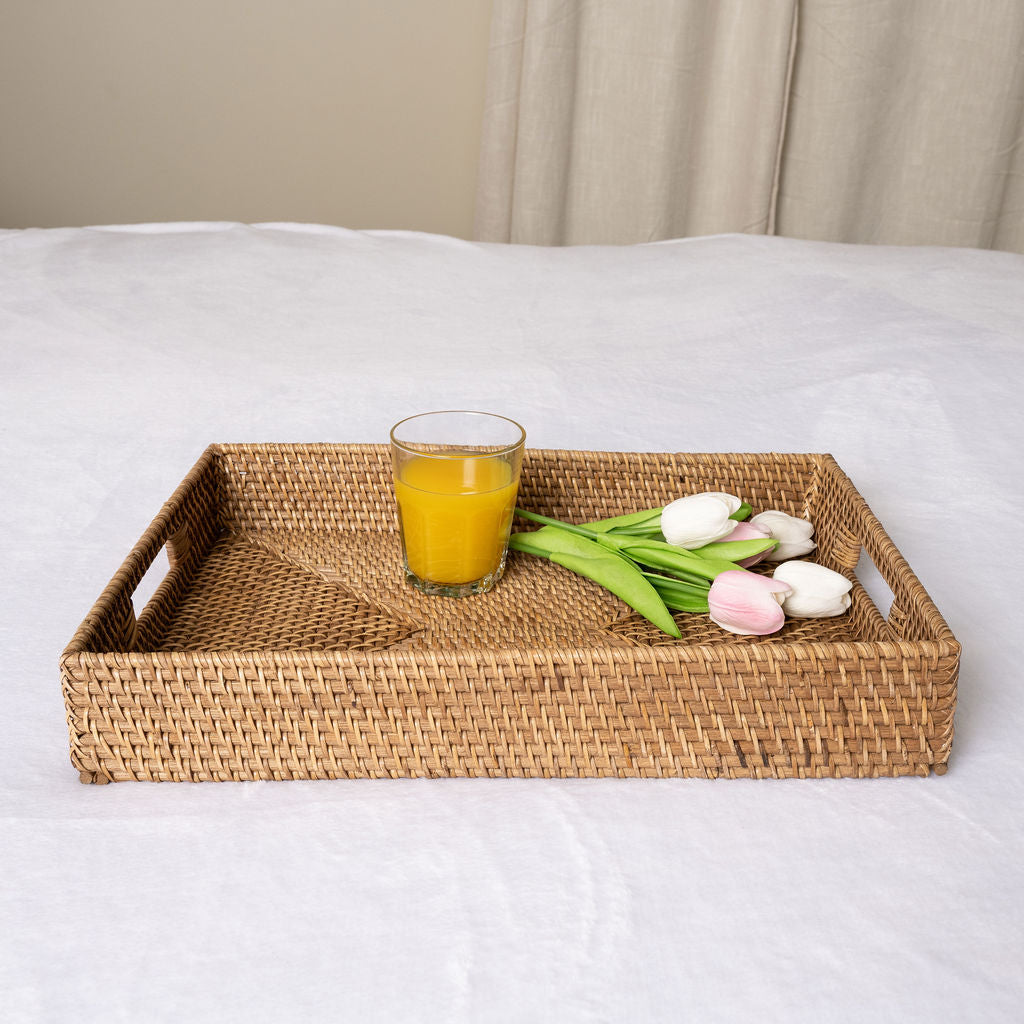 Rattan Serving Tray – Rectangular with Cutout Handles