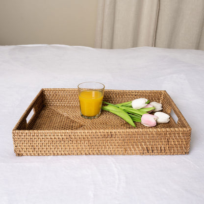 Rattan Serving Tray – Rectangular with Cutout Handles