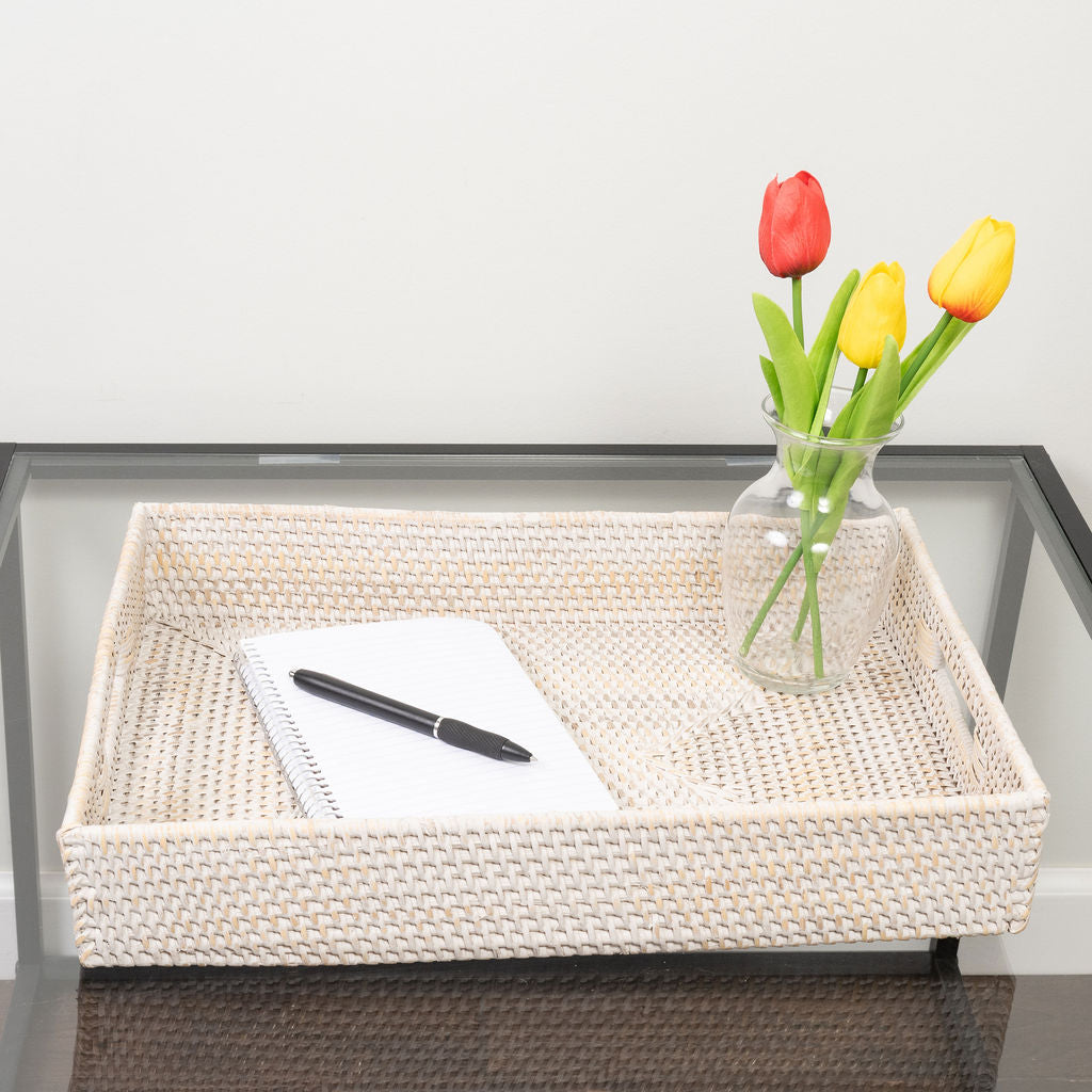 Rattan Serving Tray – Rectangular with Cutout Handles