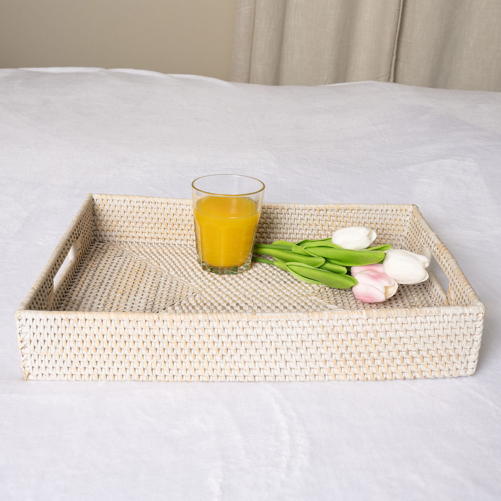 Rattan Serving Tray – Rectangular with Cutout Handles