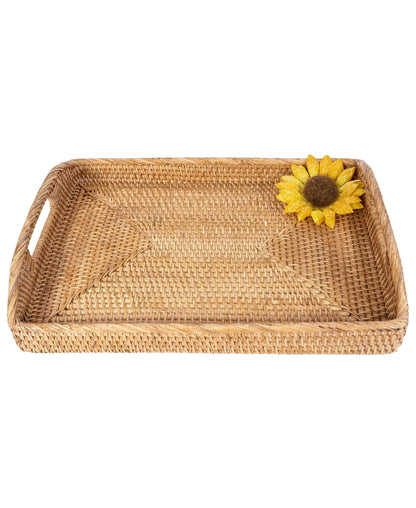 Rattan Rectangular Serving Tray with High Handles
