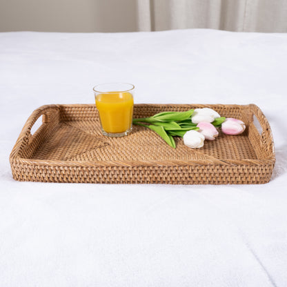 Rattan Rectangular Serving Tray with High Handles