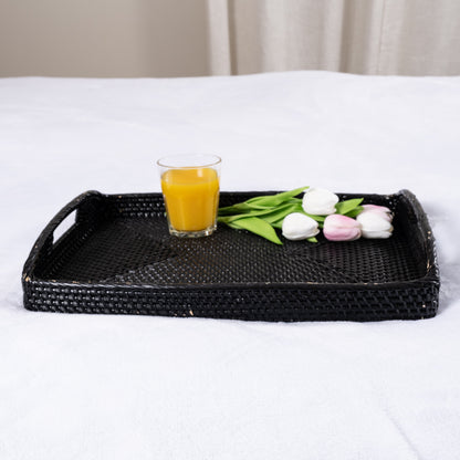 Rattan Rectangular Serving Tray with High Handles