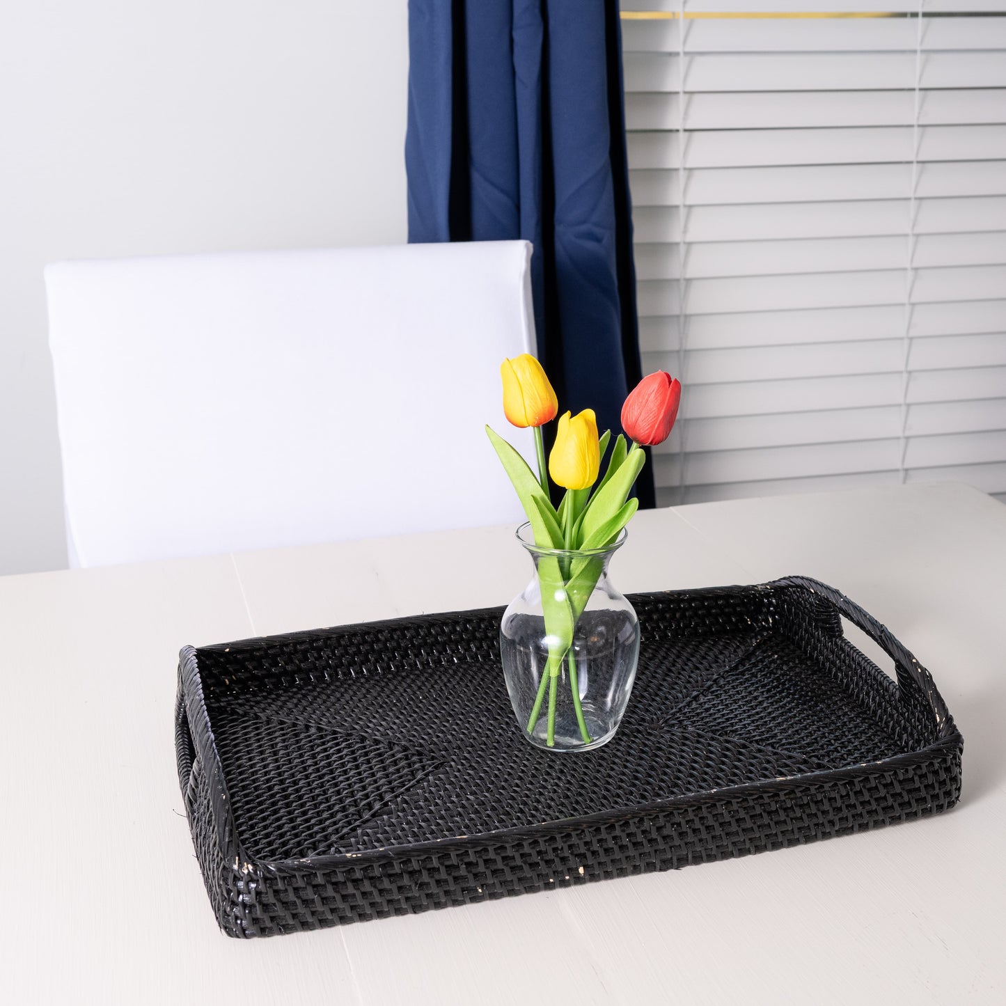 Rattan Rectangular Serving Tray with High Handles
