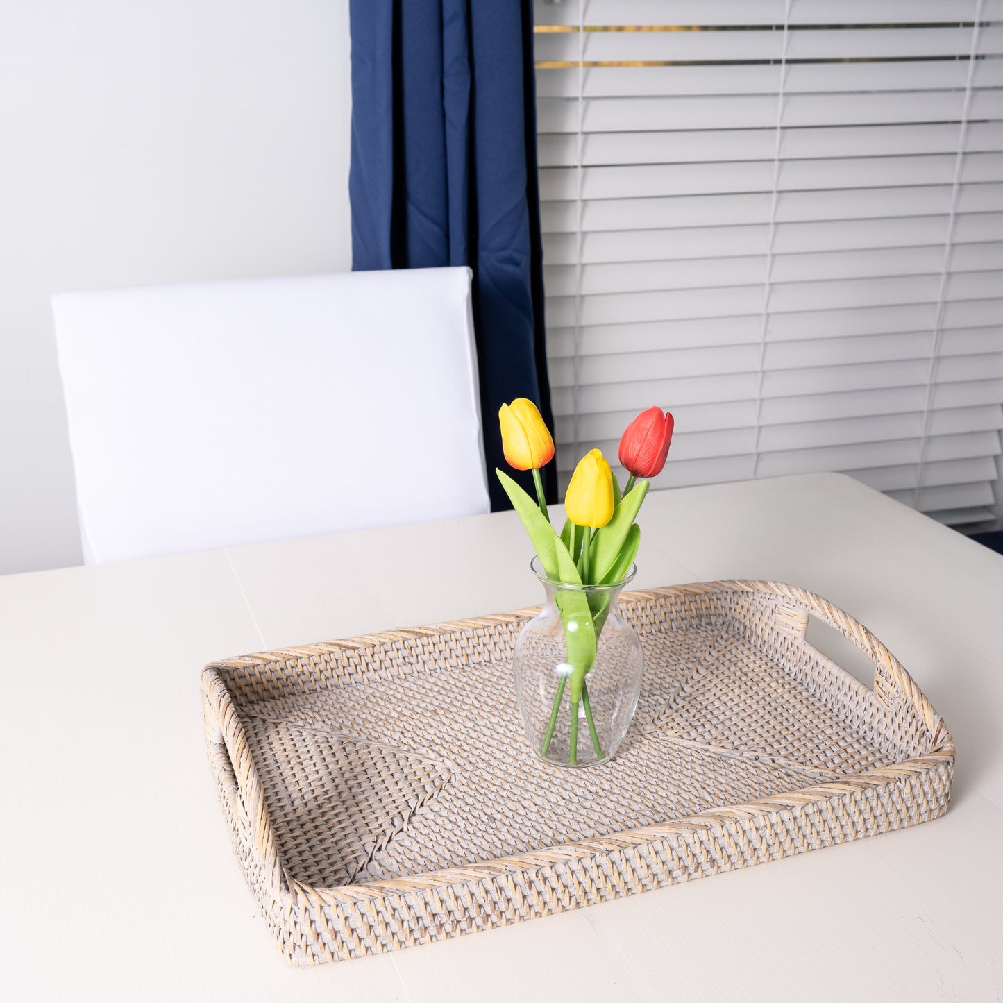 Rattan Rectangular Serving Tray with High Handles