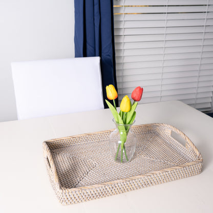 Rattan Rectangular Serving Tray with High Handles