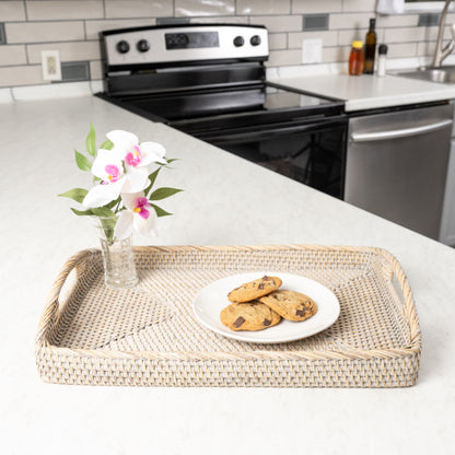 Rattan Rectangular Serving Tray with High Handles
