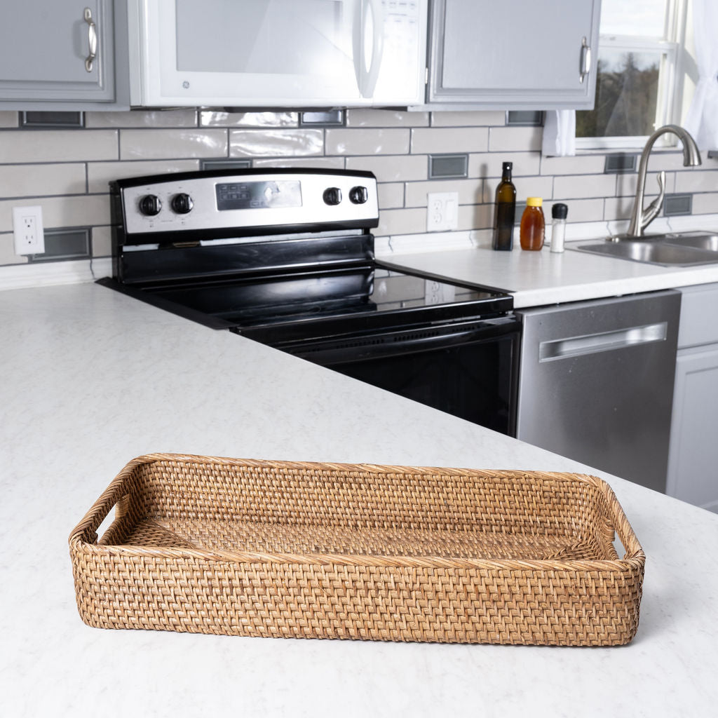 Rattan Rectangular Tray with Rounded Corners