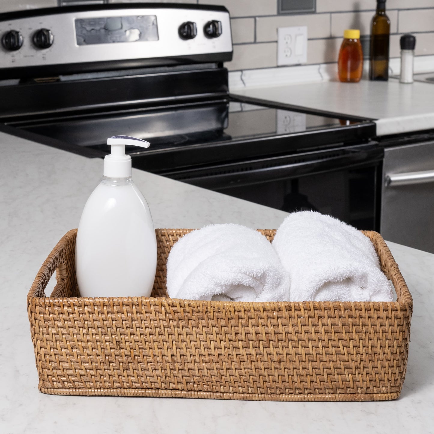 Rattan Rectangular Storage Basket with Rounded Corners