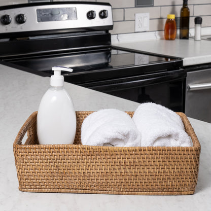 Rattan Rectangular Storage Basket with Rounded Corners