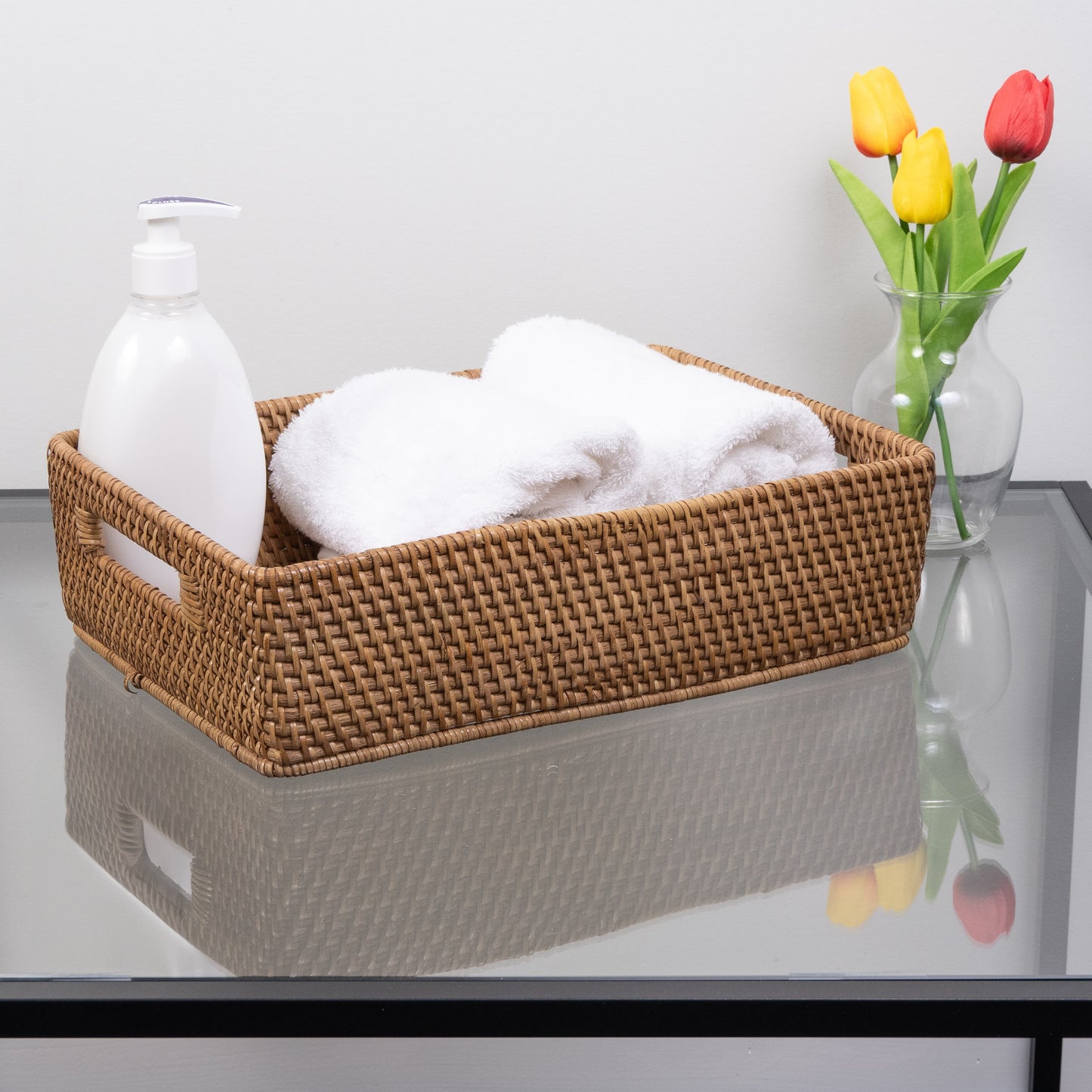 Rattan Rectangular Storage Basket with Rounded Corners