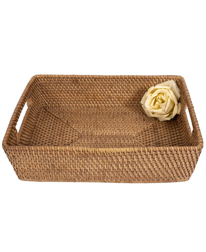 Rattan Rectangular Storage Basket with Rounded Corners