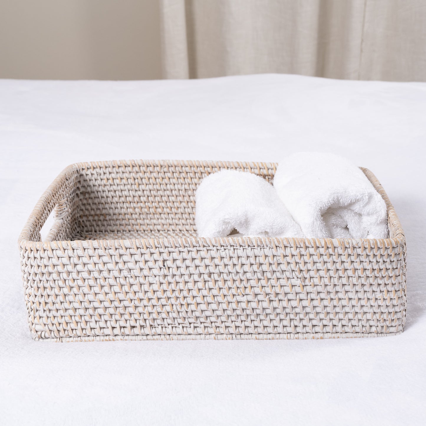 Rattan Rectangular Storage Basket with Rounded Corners