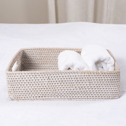 Rattan Rectangular Storage Basket with Rounded Corners