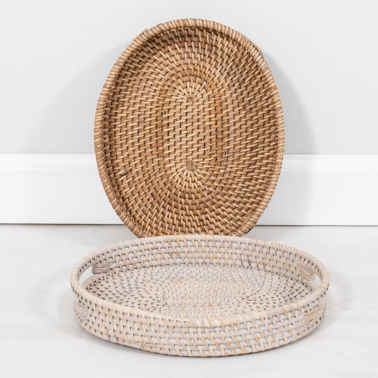 Rattan Oval Ottoman Tray with Cutout Handles