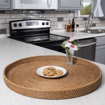 Rattan Oval Ottoman Tray with Cutout Handles