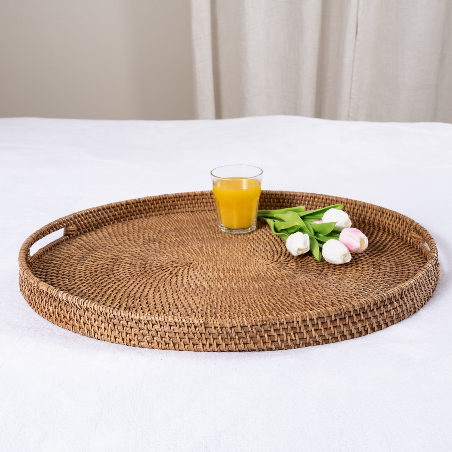 Rattan Oval Ottoman Tray with Cutout Handles