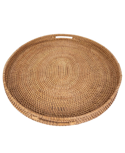 Rattan Oval Ottoman Tray with Cutout Handles