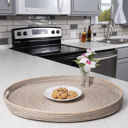 Rattan Oval Ottoman Tray with Cutout Handles