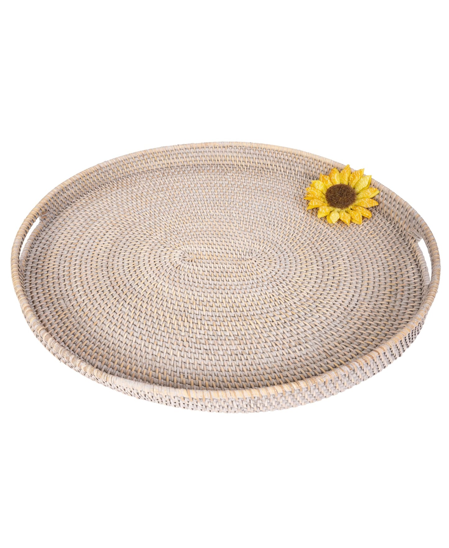 Rattan Oval Ottoman Tray with Cutout Handles