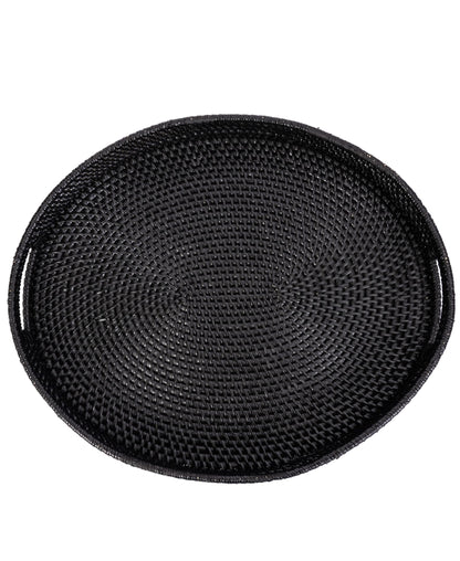 Rattan Oval Ottoman Tray with Cutout Handles