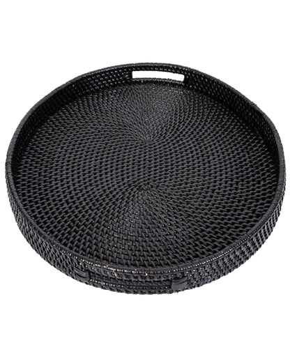 Rattan Oval Ottoman Tray with Cutout Handles