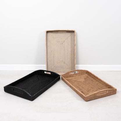 Rattan Rectangular Serving Tray with High Handles