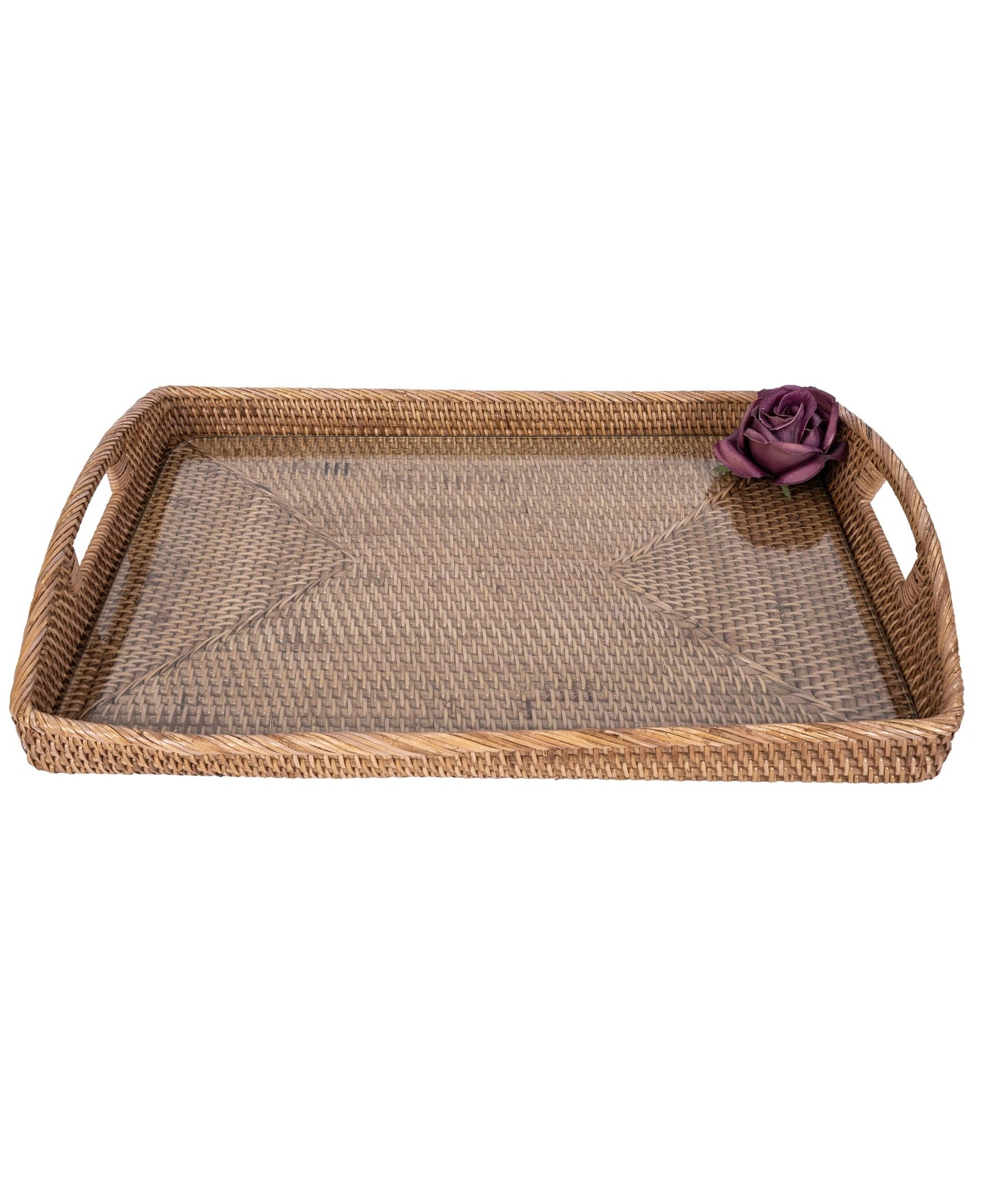 Rattan Rectangular Serving Tray with Glass Insert