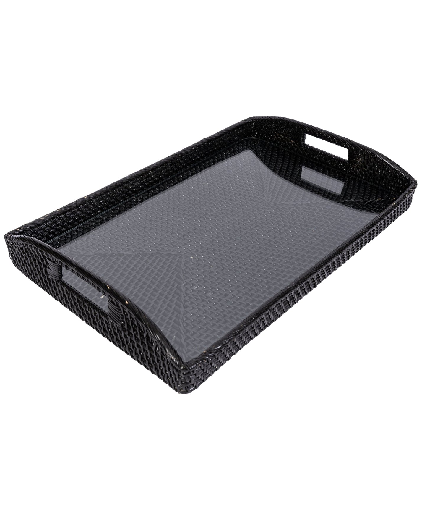 Rattan Rectangular Serving Tray with Glass Insert