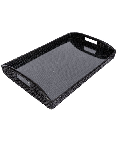 Rattan Rectangular Serving Tray with Glass Insert