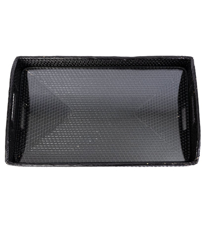 Rattan Rectangular Serving Tray with Glass Insert