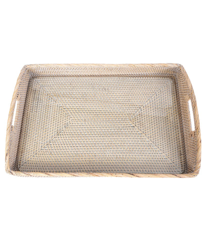 Rattan Rectangular Serving Tray with Glass Insert
