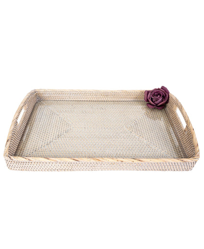 Rattan Rectangular Serving Tray with Glass Insert