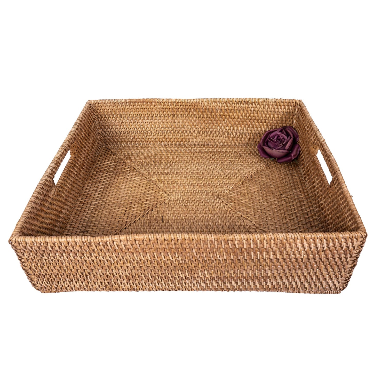 Rattan Rectangular Storage Basket with Cutout Handles