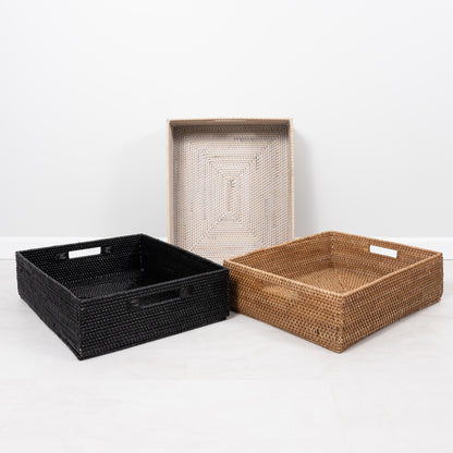 Rattan Rectangular Storage Basket with Cutout Handles