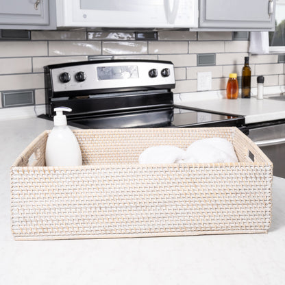 Rattan Rectangular Storage Basket with Cutout Handles