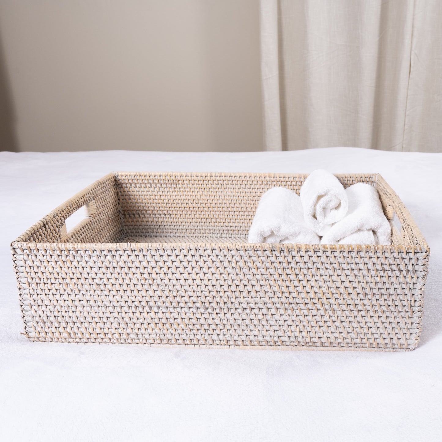 Rattan Rectangular Storage Basket with Cutout Handles