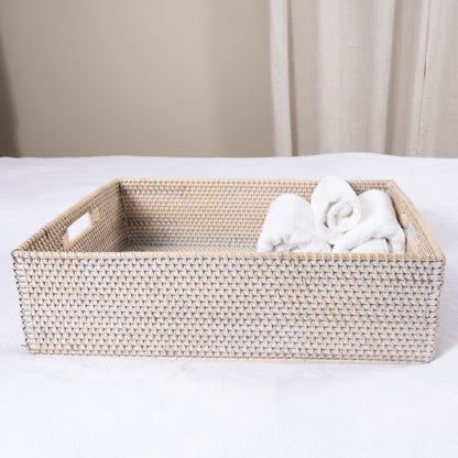 Rattan Rectangular Storage Basket with Cutout Handles