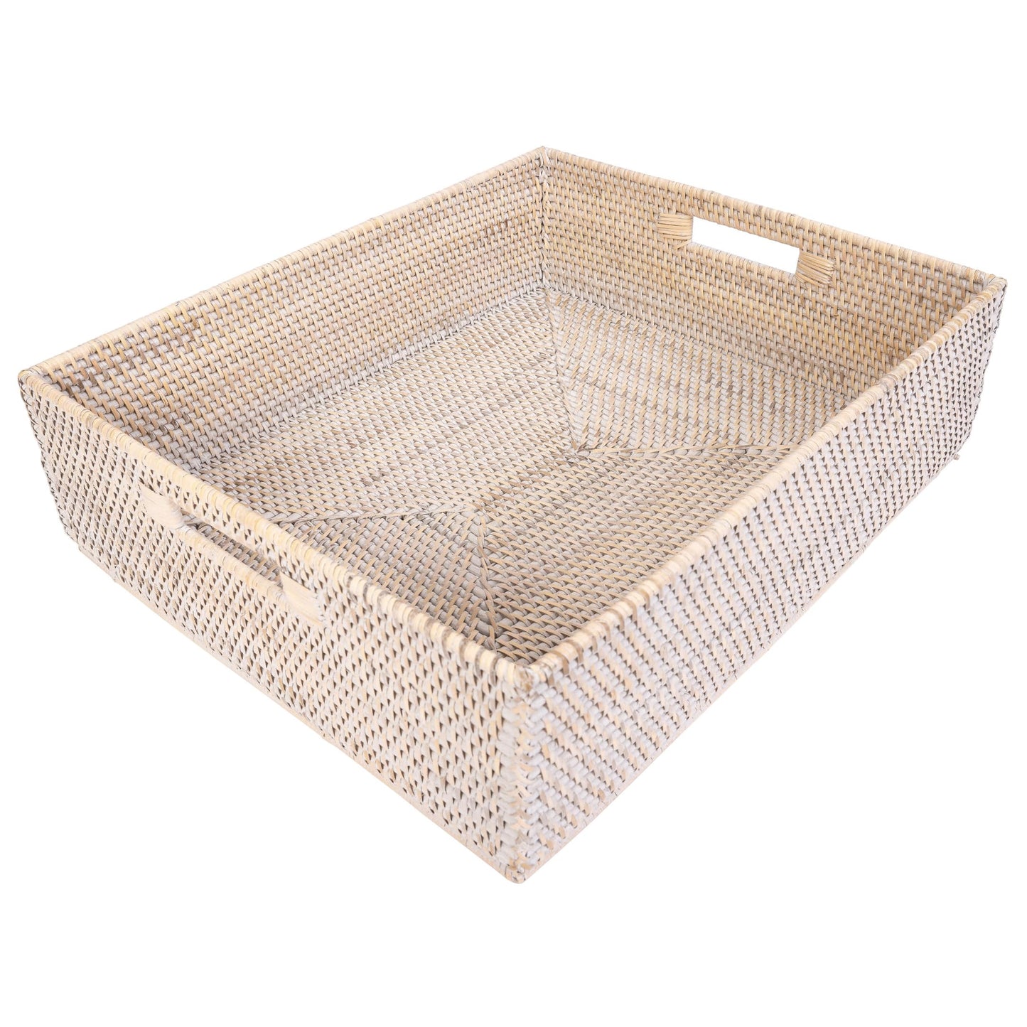 Rattan Rectangular Storage Basket with Cutout Handles