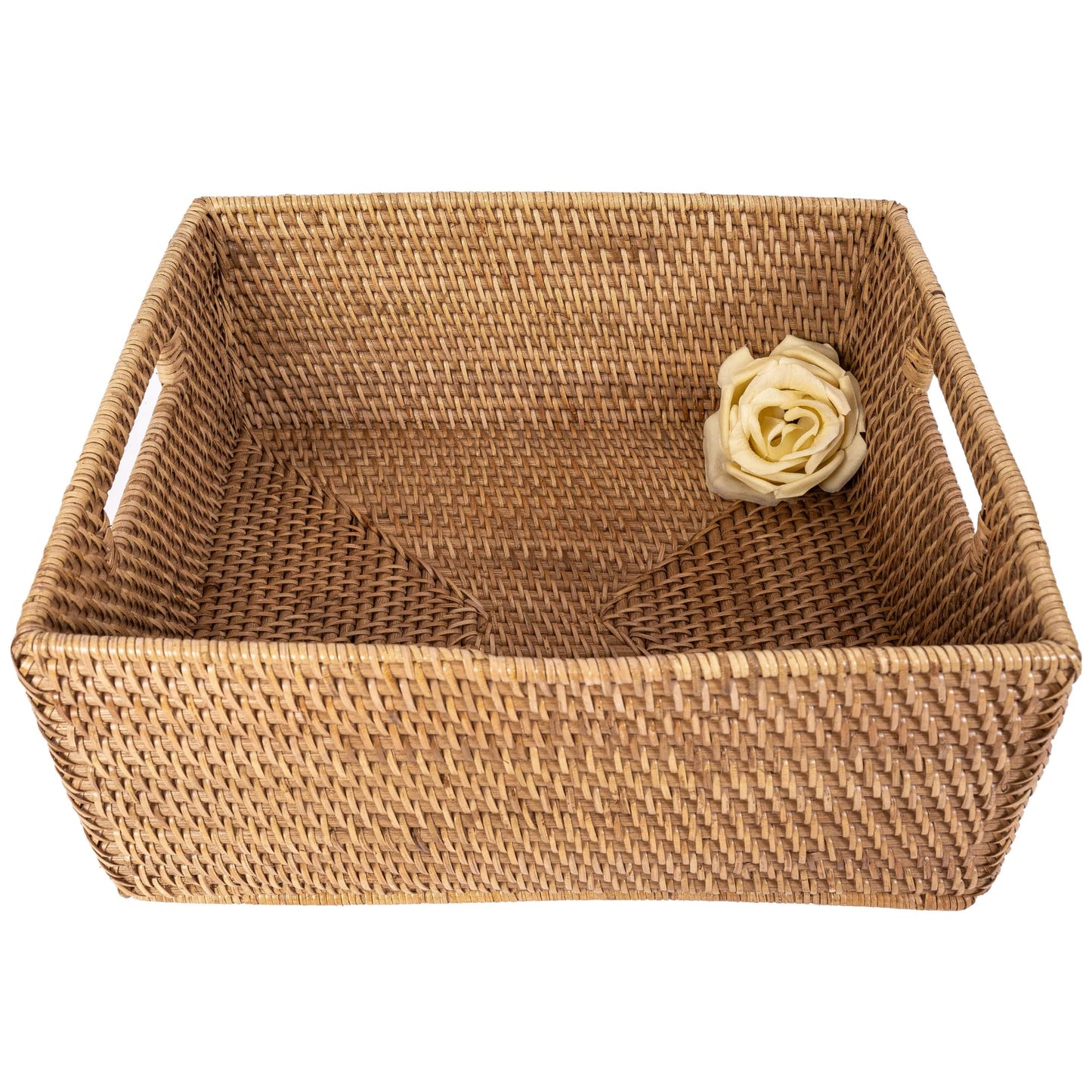 Rattan Rectangular Storage Basket with Cutout Handles