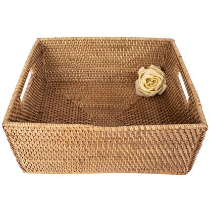 Rattan Rectangular Storage Basket with Cutout Handles
